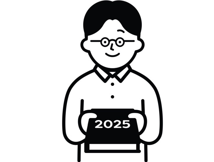 illustration of a person holding a 2025 diary