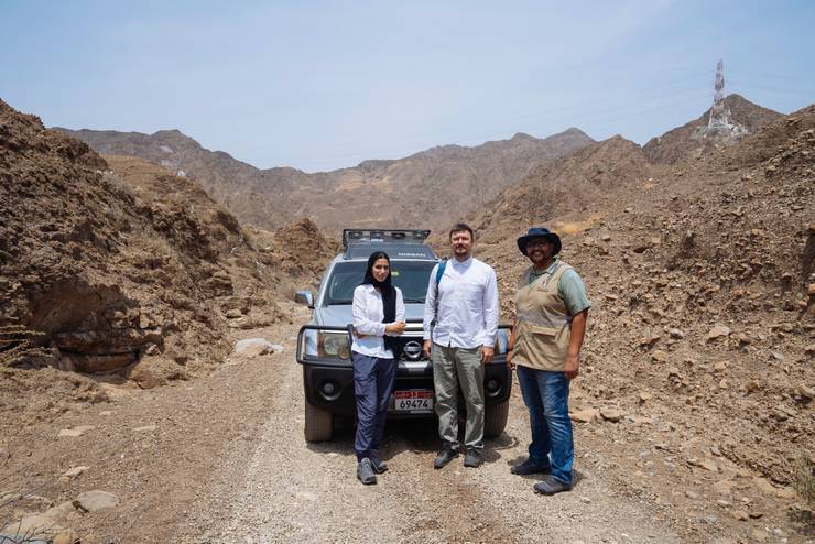 Researchers searching for owl pellets in Wadi Wurayah.