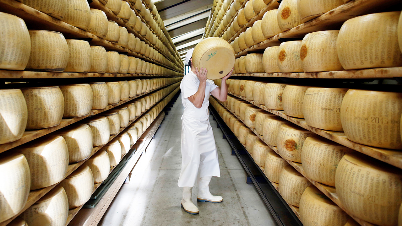Inside a cheese factory.