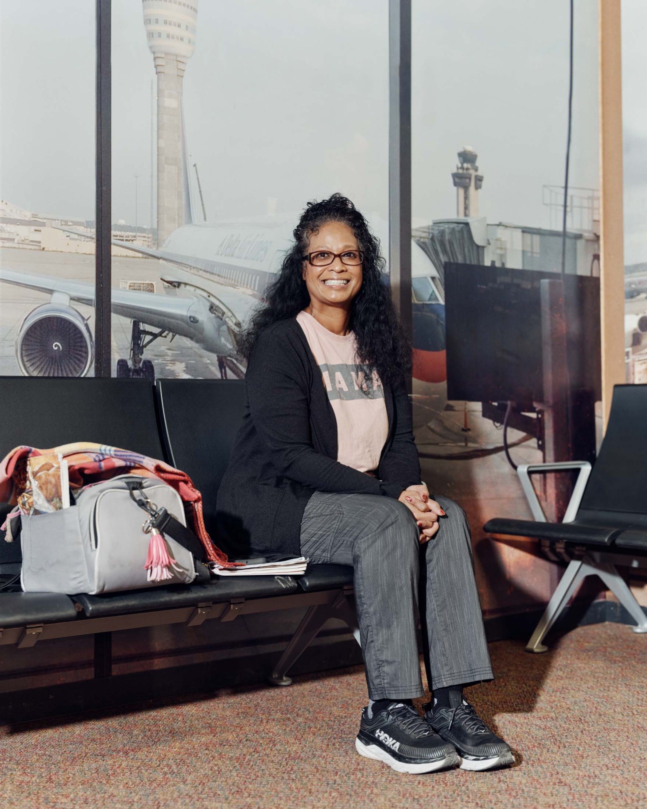 Woman sitting at the airport