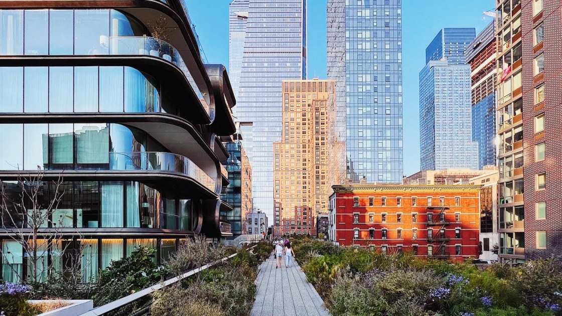 High Line Park and Hudson Yards skyscrapers in New York City, USA