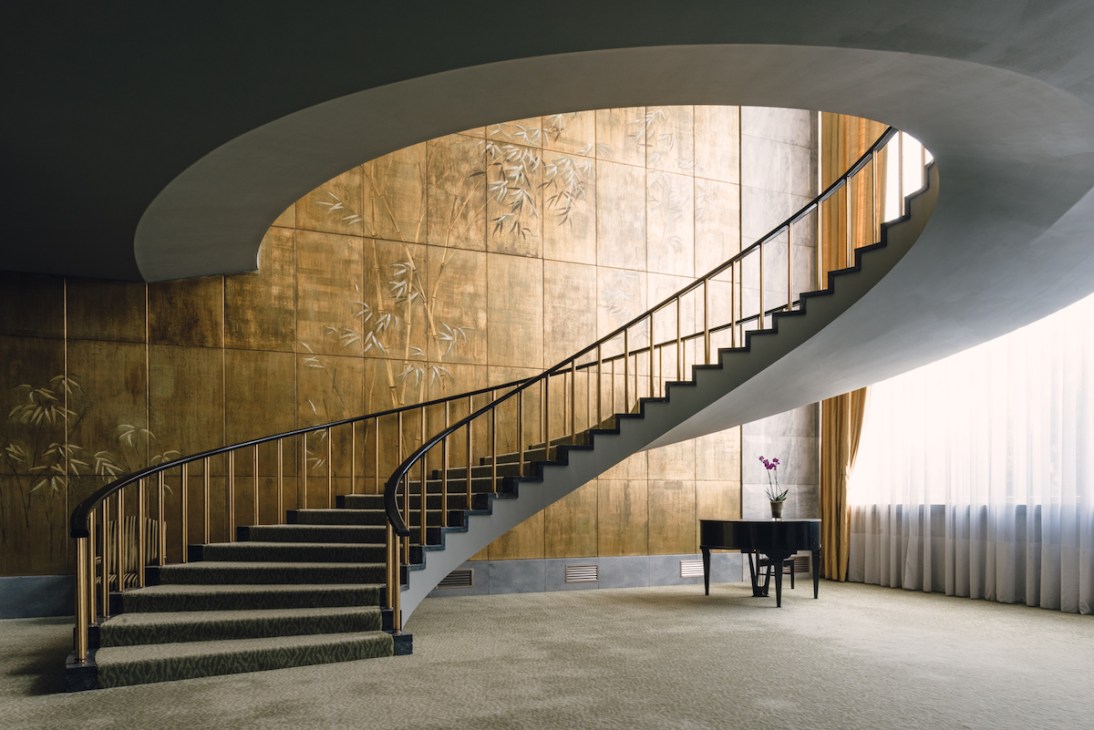 Curved ballroom staircase at The Ritz hotel in Lisbon