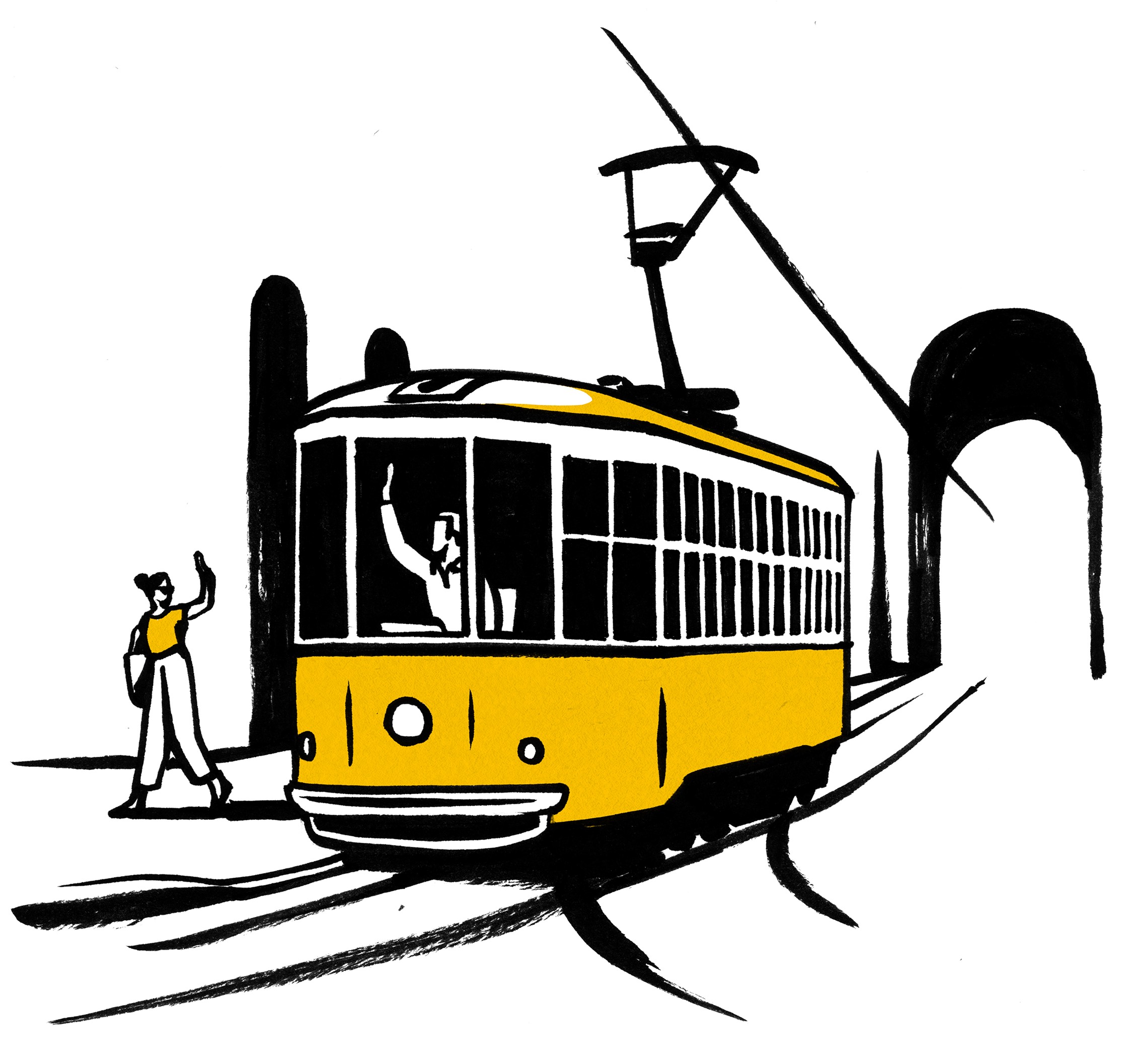 trams in milan illustration