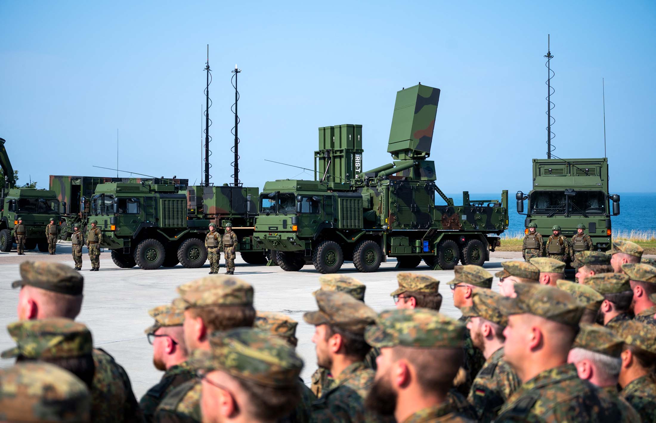 Germany's first IRIS-T SLM medium range air defence system is seen at the military base camp in Todendorf, northern Germany, on September 4, 2024. The German military put into service on September 4 its first IRIS-T SLM medium range air defence system, which has already been supplied to war-torn Ukraine to intercept Russian rockets, drones and missiles. (Photo by Daniel Bockwoldt / AFP) (Photo by DANIEL BOCKWOLDT/AFP via Getty Images)