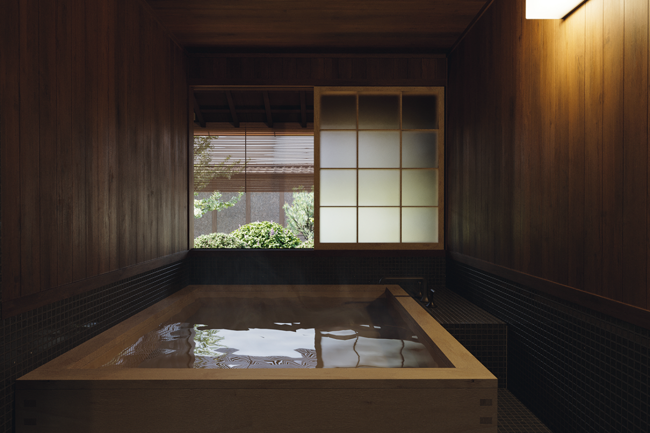 Sauna and bathtub inside Kessaku's Yasage residence