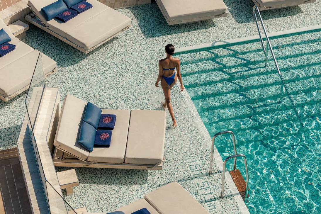 A swimming pool onboard an Explora ship.
