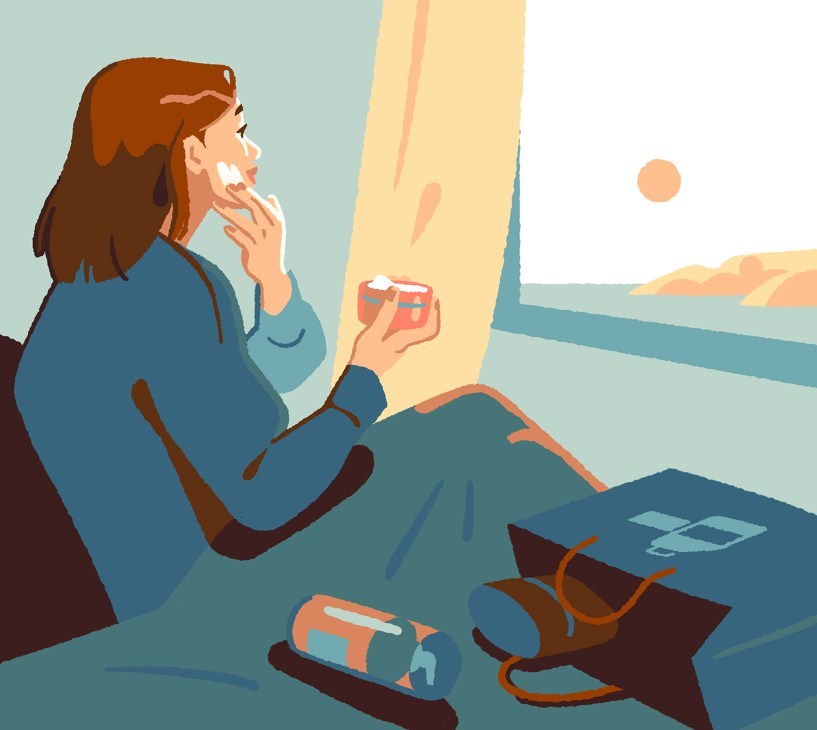 An illustration of a person using a beauty product.
