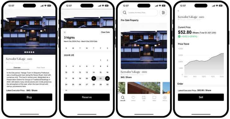 Screenshots of Kessaku's app