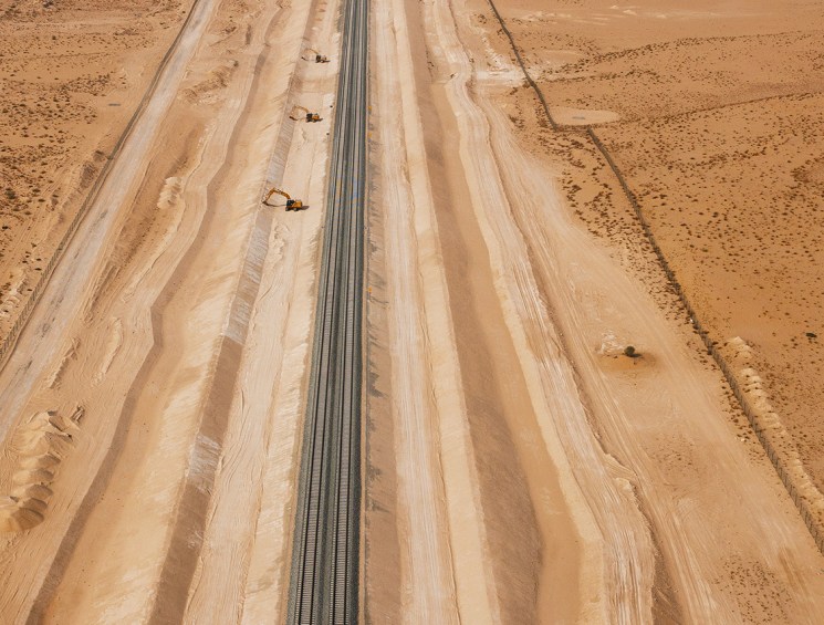 Construction continues on a new railway Etihad Rail passenger line on September 10, 2023 in Dubai