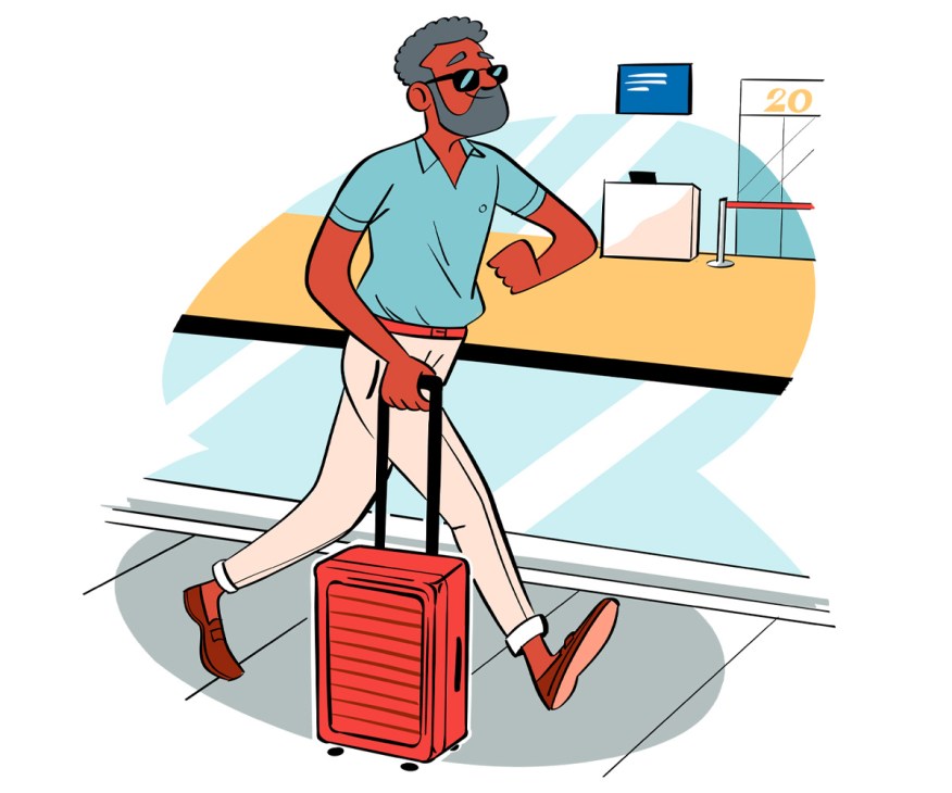 An illustration of a person walking with a suitcase 