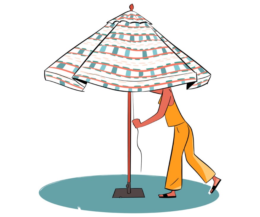 An illustration of somebody expanding a beach umbrella