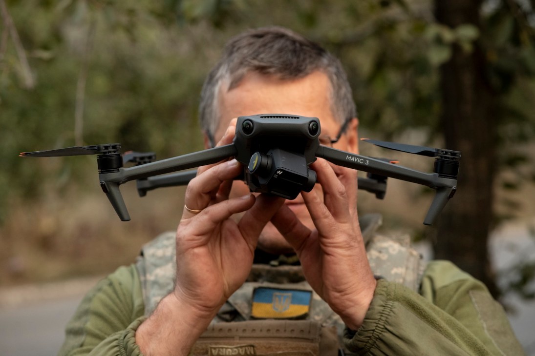 DONETSK OBLAST, UKRAINE - OCTOBER 2: The aerial reconnaissance unit of the 17th Tank Brigade receives Mavic 3 drones purchased by volunteers on October 2, 2023 in Donetsk Oblast, Ukraine. Ukrainian military, under the adjustment of UAVs, fires on Russian dugouts, firing positions and logistical routes, destroying the offending Russian infantry, and supporting the Ukrainian assault operations. (Photo by Viktor Fridshon/Global Images Ukraine via Getty Images)