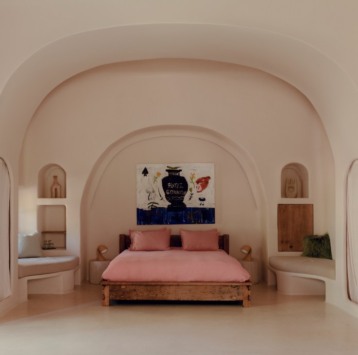 Pink bed in bedroom