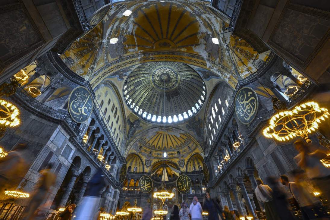ISTANBUL, TURKIYE - JULY 22: Hagia Sophia, which has been rebuilt three times throughout history and has stood for over 15 centuries, is protected by AI-powered systems while new practices are being implemented to facilitate visits by local and foreign tourists in Istanbul, Turkiye on July 22, 2025. (Photo by Arif Hudaverdi Yaman/Anadolu via Getty Images)