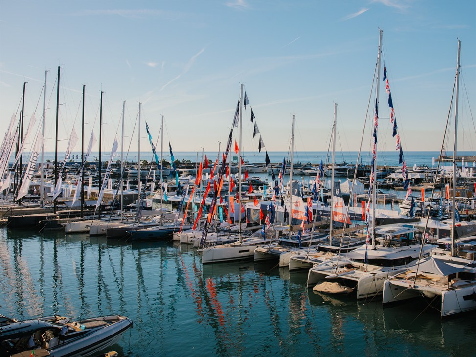Boats lined up in Genoa marina