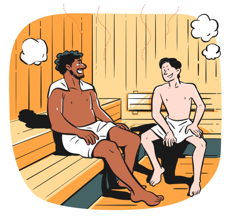 Illustration showing two men in a sauna