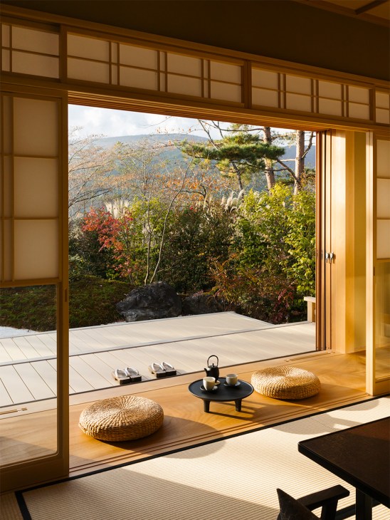Time for tea in a villa room at Gora Kadan Fuji