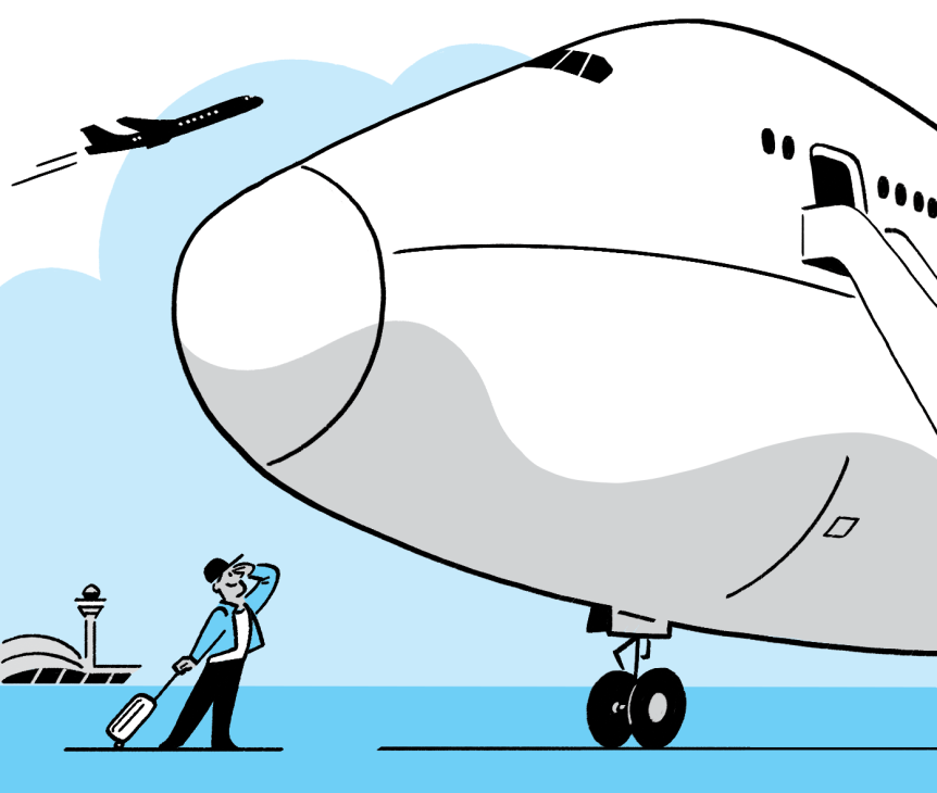 Illustration showing jumbo jet wide-body aircraft