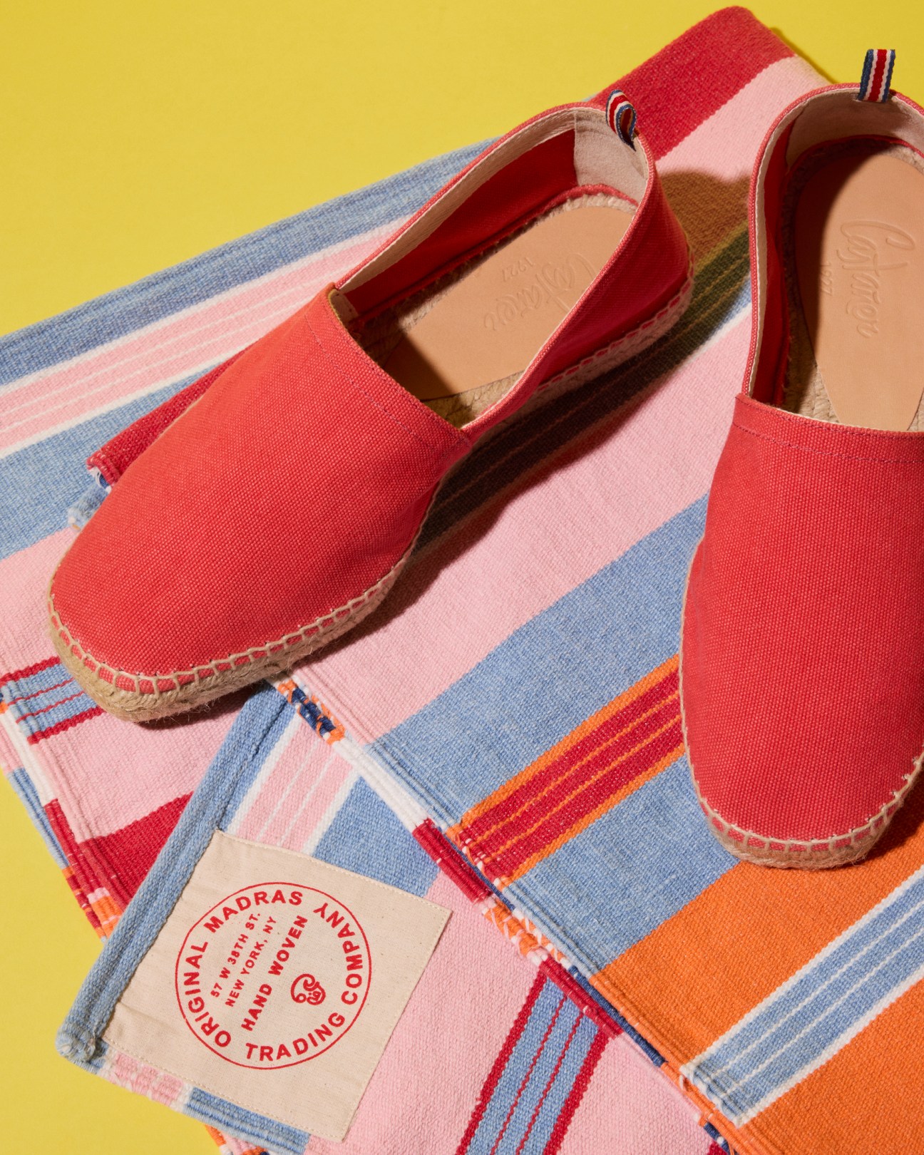 espadrilles by Castañer, beach mat by Original Madras Trading Company