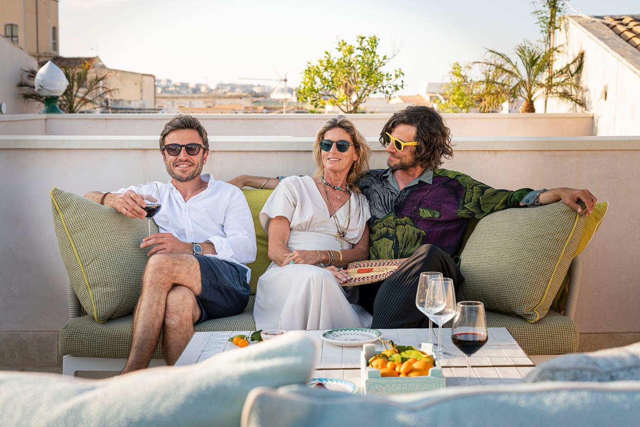 From left, Ronan, Prune and Hanawa Merlin on the terrace