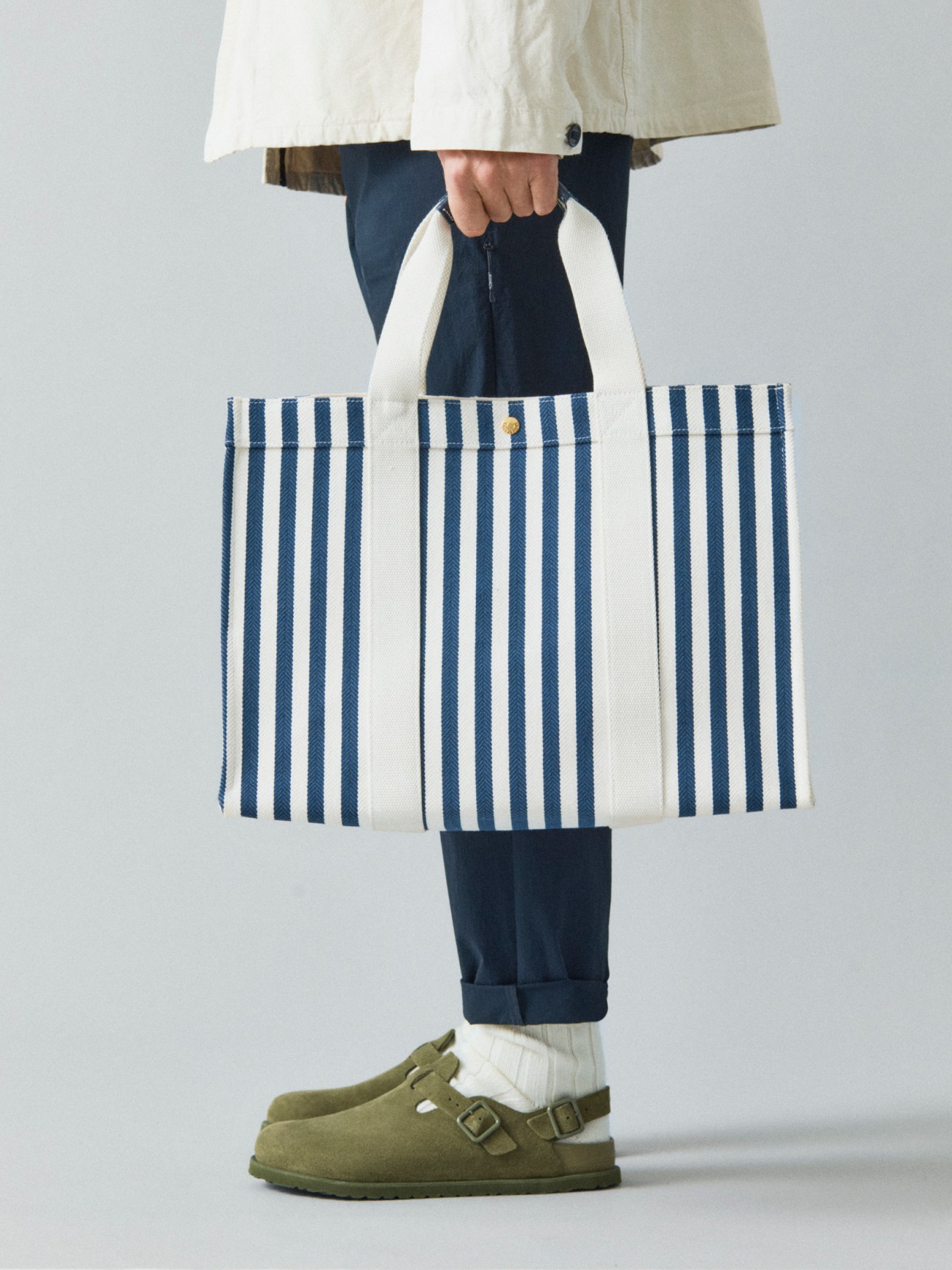 TROUSERS by Snow Peak, SOCKS by The Workers Club, SANDALS by Birkenstock 1774, BAG by Rue de Verneuil