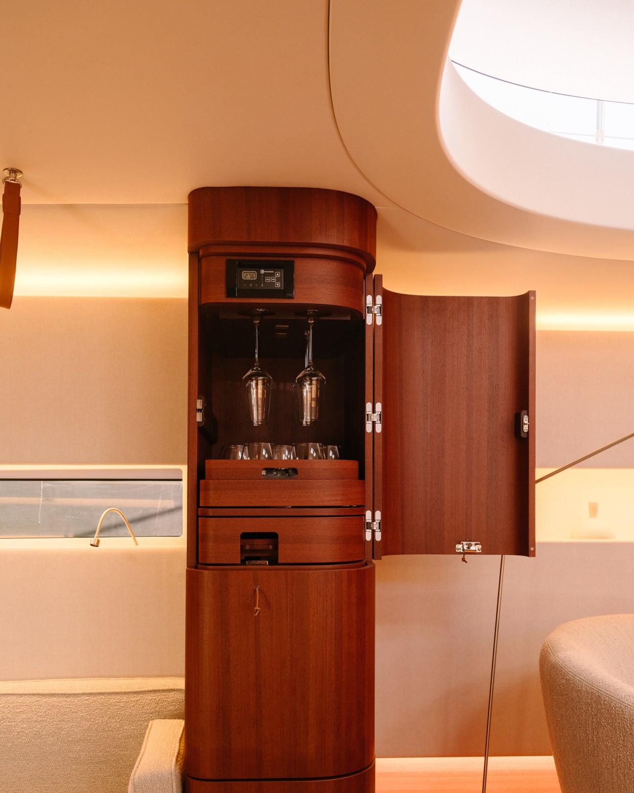 Bespoke cabinetry for holding glassware