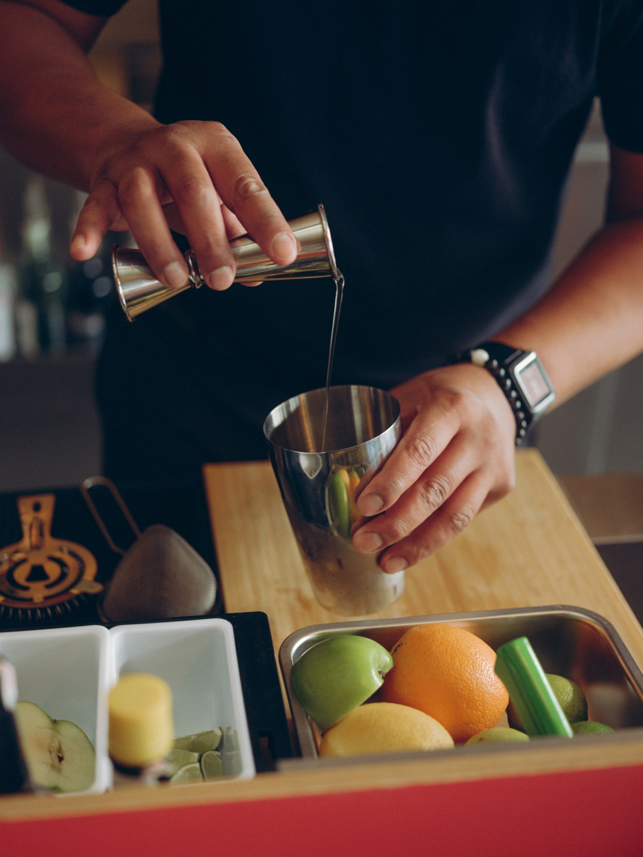 preparing a cocktail