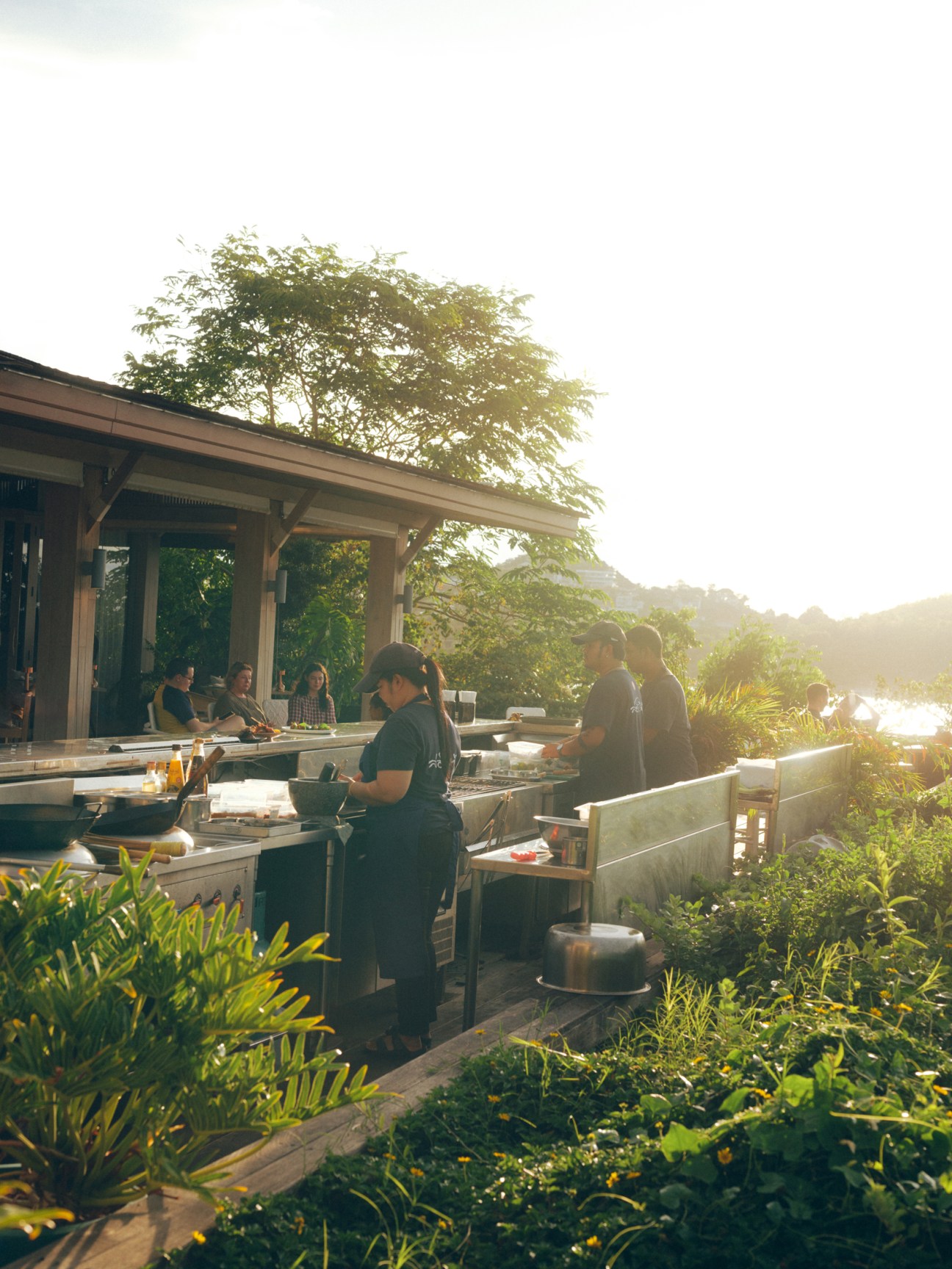 Outdoor grilling station at Long Dtai restaurant