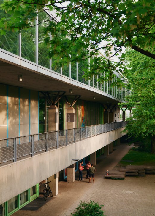 Color-coded exterior facades of Olympiapark buildings