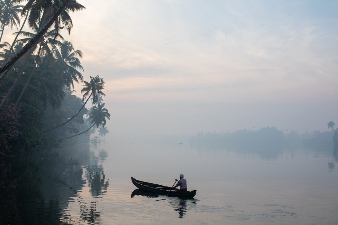 Mist rises on the Periyar River