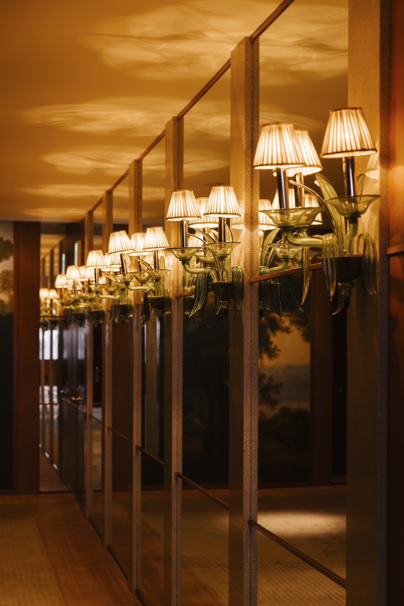 Venetian-glass lights outside the ballroom