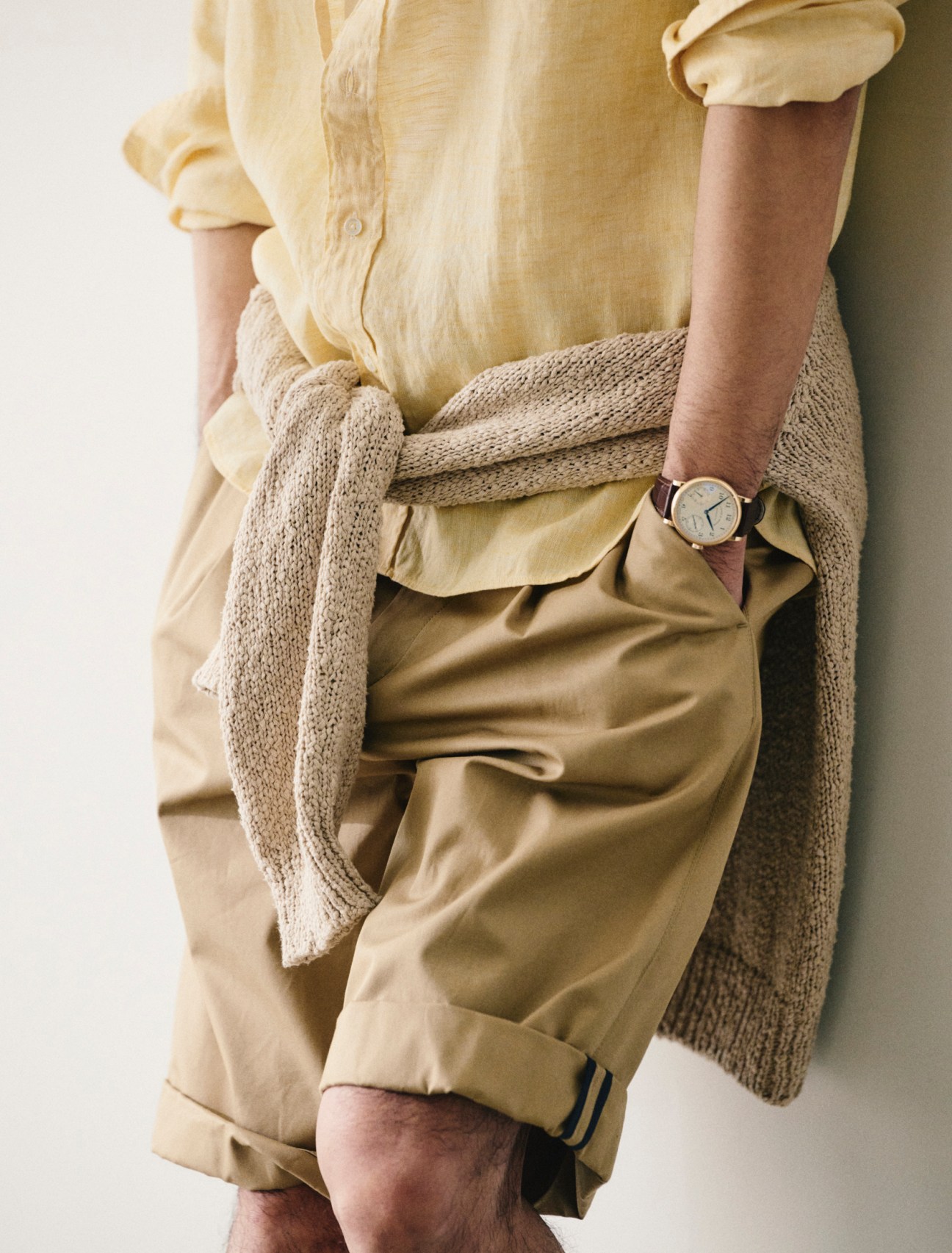 Shirt by jumper by Agnona, Beams Plus, shorts by Herno, 1815 up/down watch by A Lange & Söhne
