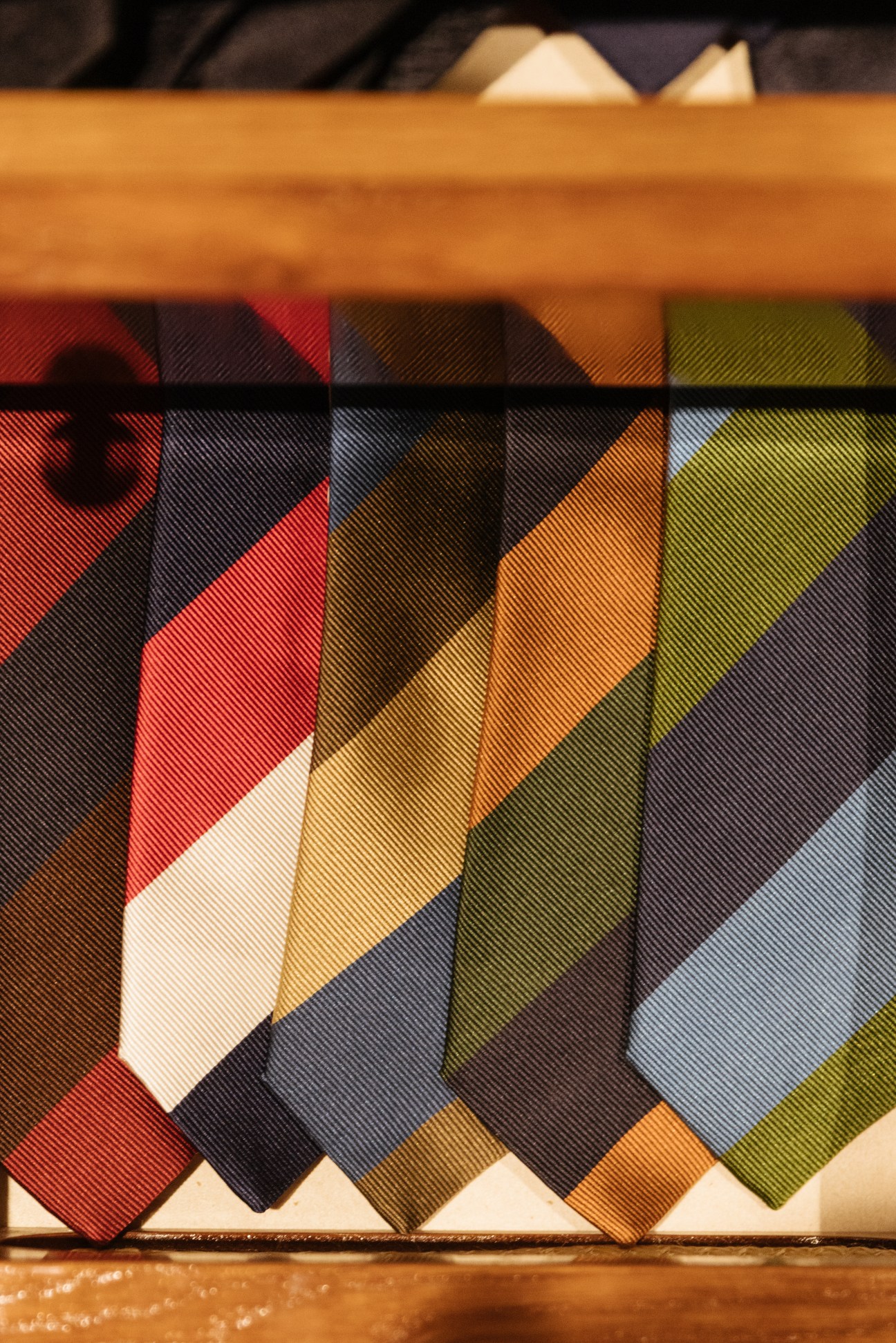 Close-up of handmade silk ties by Cinabre