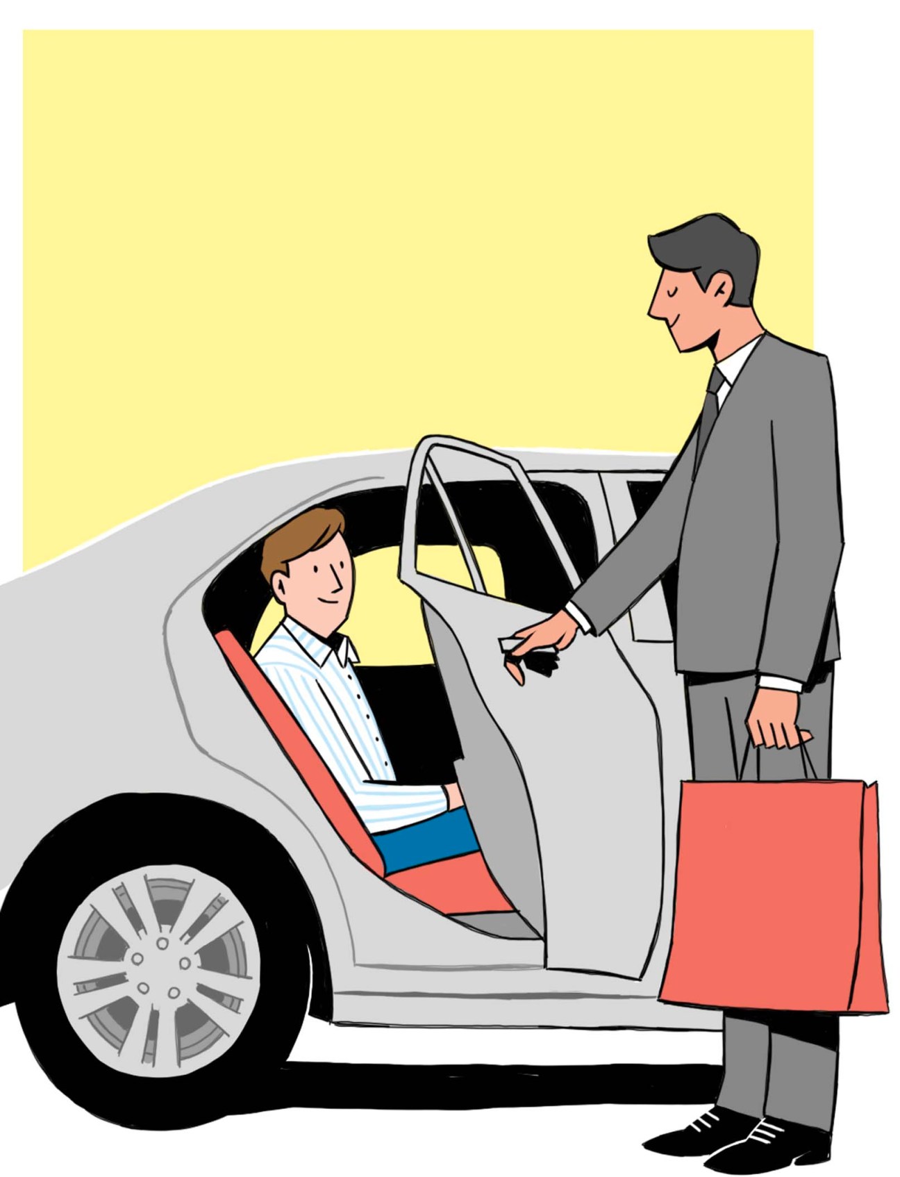 Be driven, man opening the door of a car for passenger