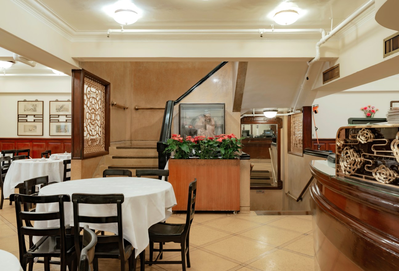 No frills upstairs dining area