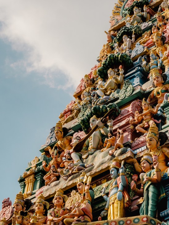 Colorful Hindu temple in Singapore with ornate architectural details
