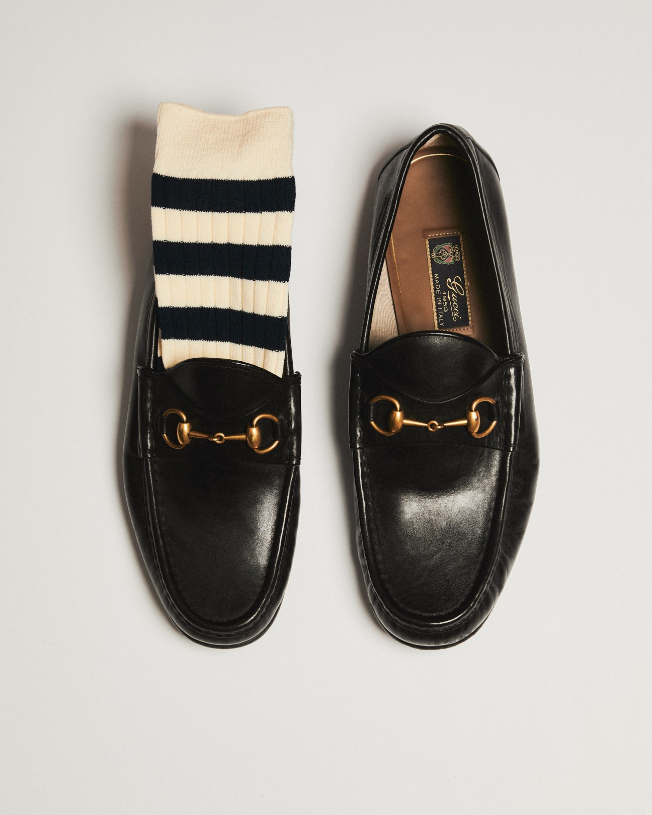 Socks by Beams Plus, loafers by Gucci