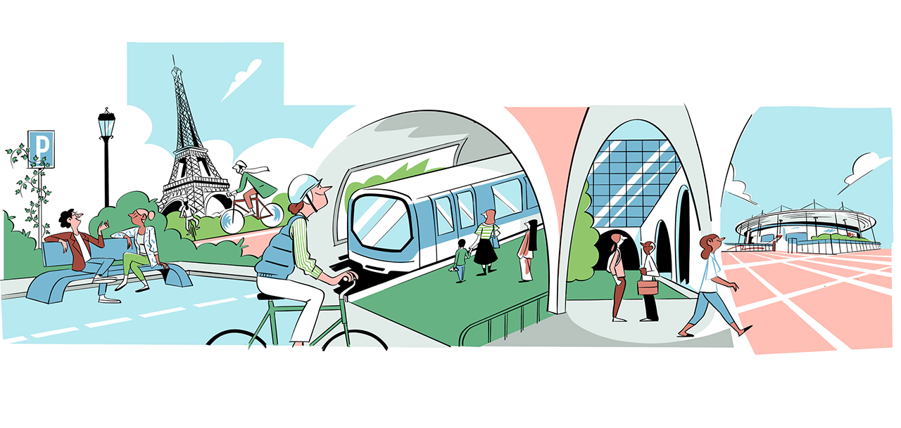 Streets of Paris with new greenery and bike lanes