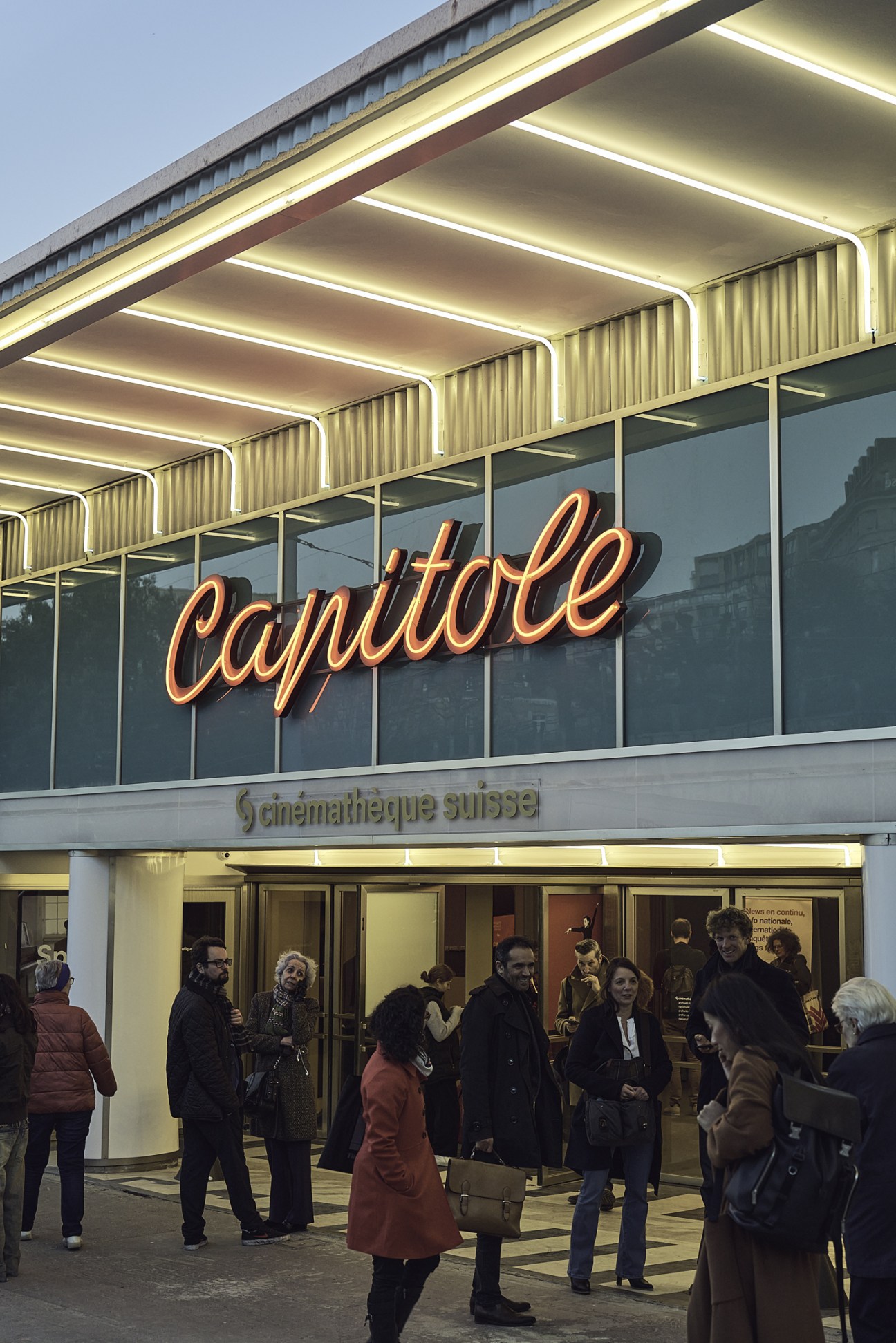 The Capitole’s name in neon lights on the building’s exterior